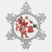 Dancing Aztec shaman-krijger Tin Sneeuwvlok Ornament (Voorkant)
