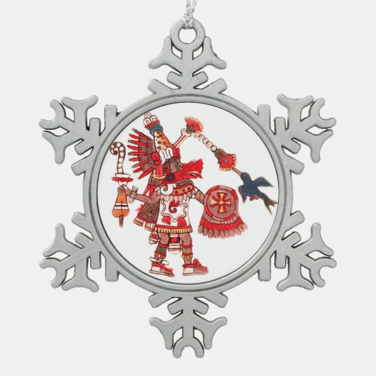 Dancing Aztec shaman-krijger Tin Sneeuwvlok Ornament (Voorkant)