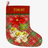 Dancing Baby Angels op Red Green Plaid Grote Kerstsok (Voorkant)