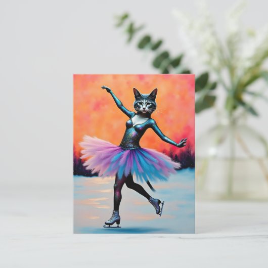 Dancing Balerina Kitty on Ice Briefkaart (Staand voorkant)