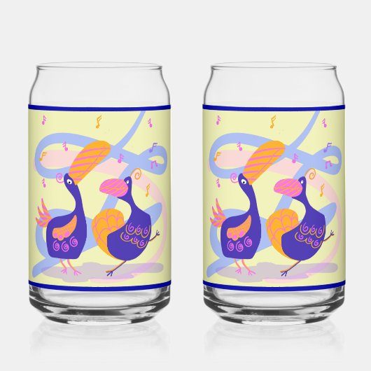 Dancing Beak Birds Soda Glass Blikvorm Glas (Achterkant)
