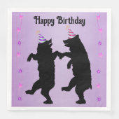 Dancing Black Bears Party Hats Stars on Purple Servet (Voorkant)