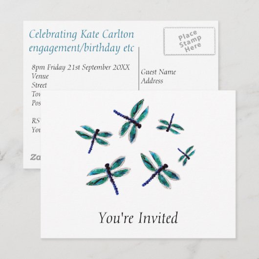 Dancing Blue Dragonfly Briefkaart (Voorkant / Achterkant)