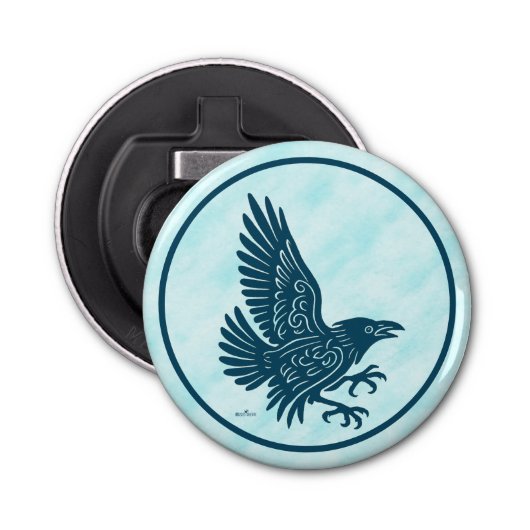 Dancing Blue Raven Button Flesopener (Voorkant)