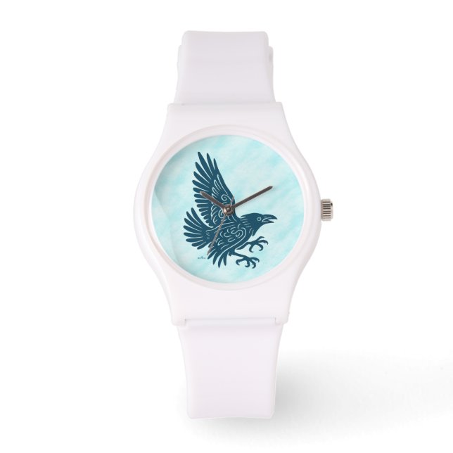 Dancing Blue Raven Horloge (Voorkant)