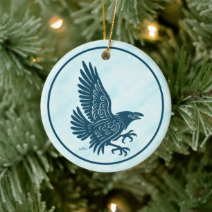 Dancing Blue Raven Keramisch Ornament