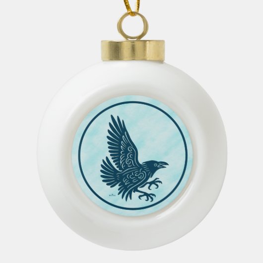 Dancing Blue Raven Keramische Bal Ornament (Voorkant)
