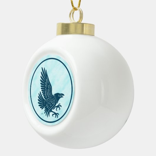 Dancing Blue Raven Keramische Bal Ornament (Rechts)