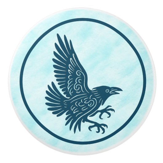 Dancing Blue Raven Keramische Knop (Voorkant)