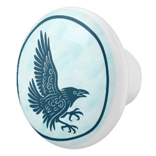 Dancing Blue Raven Keramische Knop
