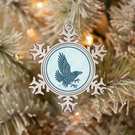 Dancing Blue Raven Tin Sneeuwvlok Ornament (Boom)