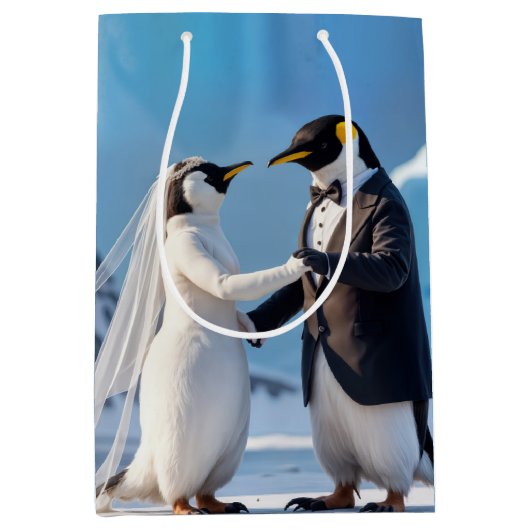 Dancing Bride and Groom Penguins Medium Cadeauzakje (Voorkant)