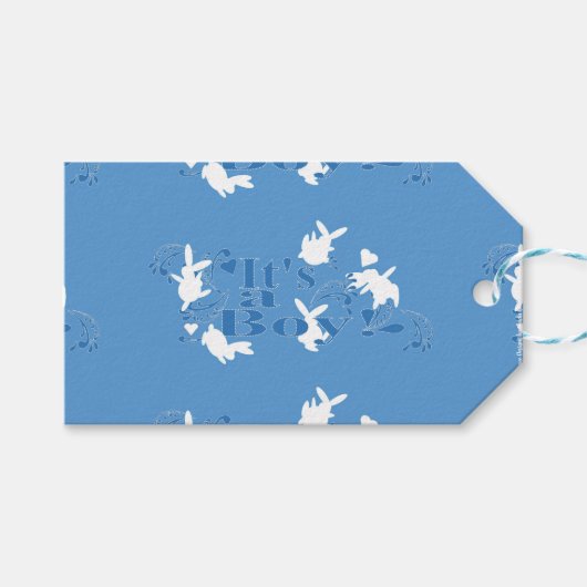 Dancing Bunnies Het is een jongen! Blauw Baby show Cadeaulabel (Voorkant (Horizontaal))