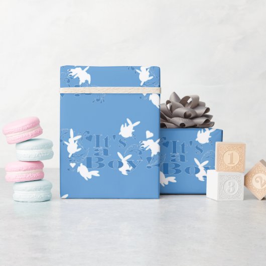 Dancing Bunnies Het is een jongen! Blauw inpakpapi Cadeaupapier (Baby Shower)