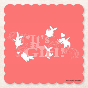 Dancing Bunnies Het is een meisje! Roze Baby showe Kartonnen Onderzetters