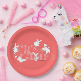 Dancing Bunnies Het is een meisje! Roze Baby showe Papieren Bordje