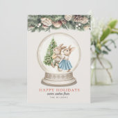 Dancing Bunnies Kerstboom Sneeuw Grobe Feestdagenkaart (Staand voorkant)