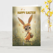 Dancing Bunny in Orange Dress Easter Card Kaart (Gele Bloem)