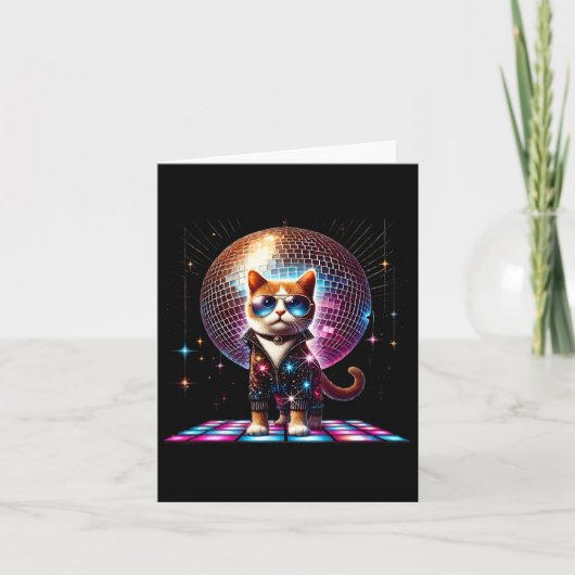 Dancing Cat Disco Ball Kitten Kat Lover Funny Pa Kaart (Voorkant)