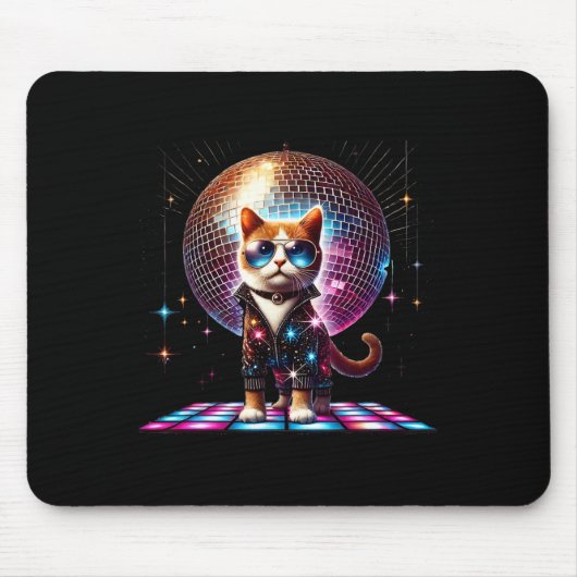 Dancing Cat Disco Ball Kitten Kat Lover Funny Pa Muismat (Voorkant)