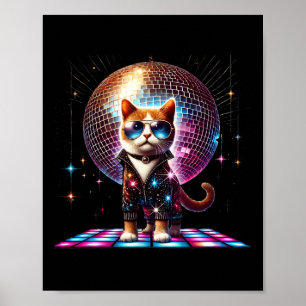 Dancing Cat Disco Ball Kitten Kat Lover Funny Pa Poster