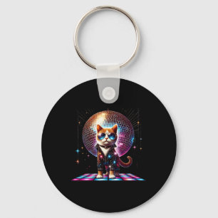 Dancing Cat Disco Ball Kitten Kat Lover Funny Pa Sleutelhanger