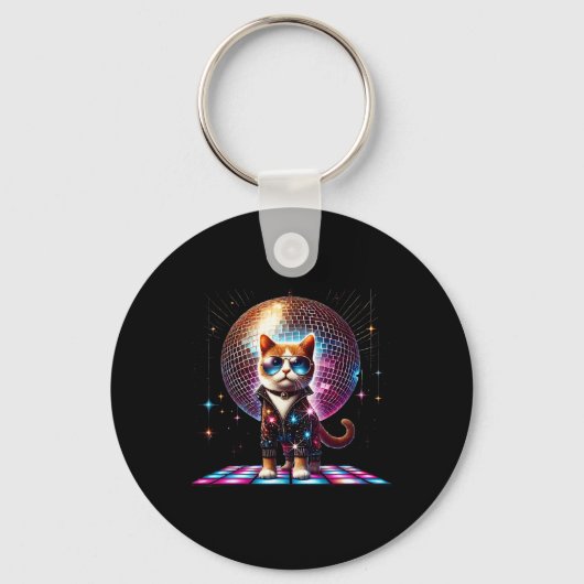 Dancing Cat Disco Ball Kitten Kat Lover Funny Pa Sleutelhanger (Voorkant)