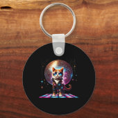 Dancing Cat Disco Ball Kitten Kat Lover Funny Pa Sleutelhanger (Voorkant)