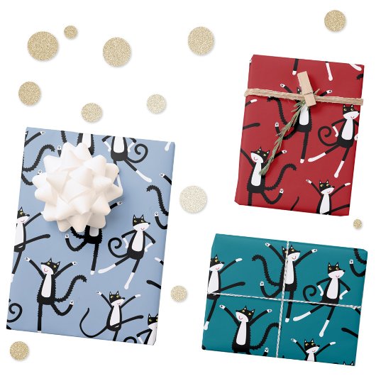 Dancing Cat Pattern Fun Inpakpapier Vel