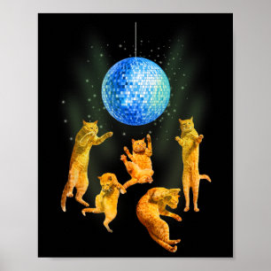 Dancing Cats Disco Ball Kitten Kat Lover Party A Poster