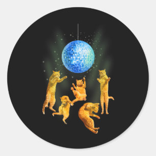 Dancing Cats Disco Ball Kitten Kat Lover Party A Ronde Sticker