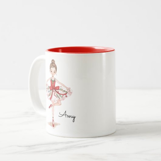Dancing Christmas Ballet Girl Tweekleurige Koffiemok (Voorkant links)