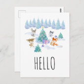 Dancing Christmas Forest Dieren Waterverf Hallo Briefkaart (Voorkant / Achterkant)