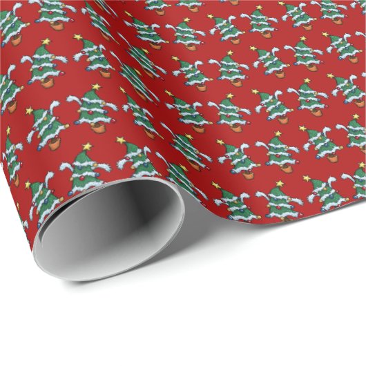 Dancing Christmas Trees Xmas Pixel Art Pattern Cadeaupapier (Rol Hoek)