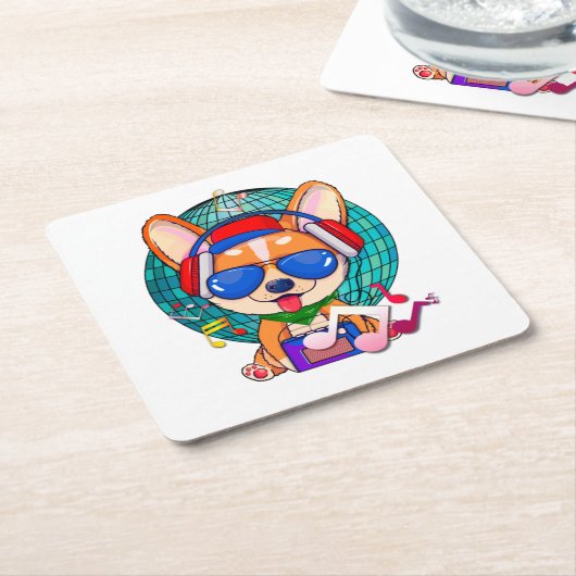 Dancing Corgi Kawaii Cute Kartonnen Onderzetters (Schuin)