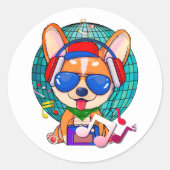 Dancing Corgi Kawaii Cute Ronde Sticker (Voorkant)