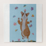 Dancing Corgi with butterflies Legpuzzel<br><div class="desc">The whimsy of this doggie is meant to bring joy to someone's day!</div>
