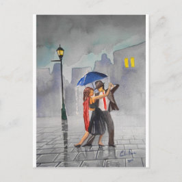 DANCING COUPLE UMBRELLA BRIEFKAART