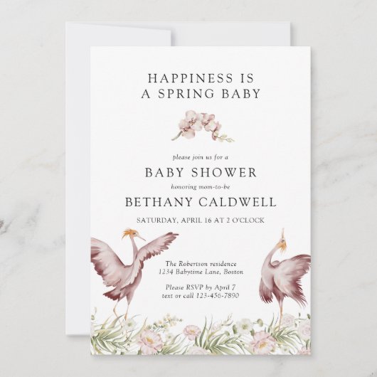 Dancing Cranes Spring Floral Baby shower Kaart (Voorkant)