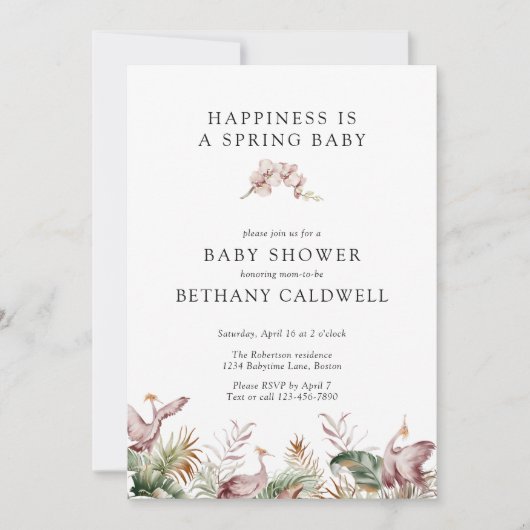 Dancing Cranes Spring Orchids Baby shower Kaart (Voorkant)