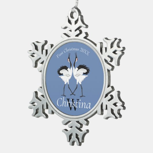 Dancing cranes tin sneeuwvlok ornament (Rechts)