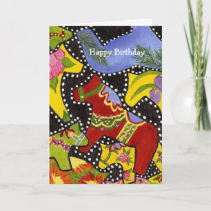 Dancing Dala Horses Birthday Kaart