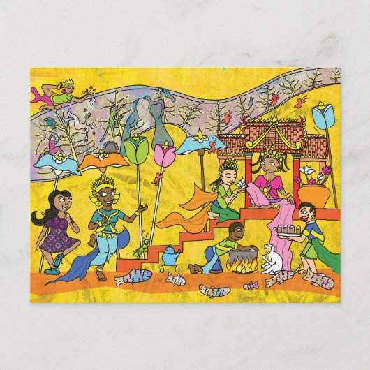 Dancing Devas - Apsara Cartoon Briefkaart (Voorkant)
