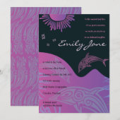 DANCING DOLPHINS Bat Mitzvah Invitation-roze1 Kaart (Voorkant / Achterkant)