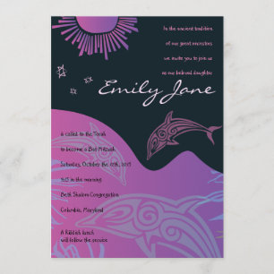 DANCING DOLPHINS Bat Mitzvah Invitation-roze1 Kaart