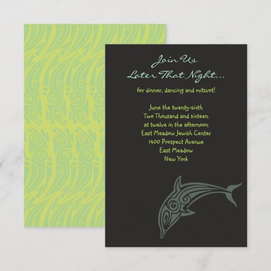 DANCING DOLPHINS Bat Mitzvah Party Card Kaart (Voorkant / Achterkant)