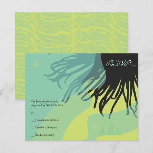 DANCING DOLPHINS Bat Mitzvah Reply Card RSVP Kaartje (Voorkant / Achterkant)