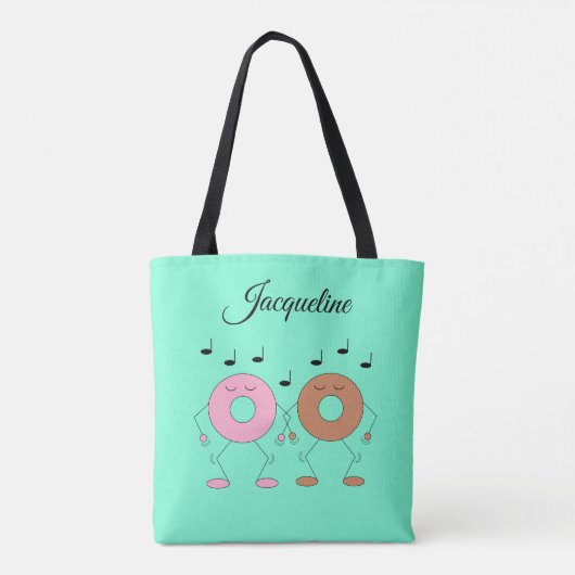 Dancing Donuts Mint Green Tote Bag (Achterkant)