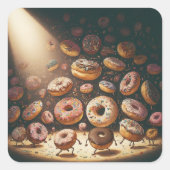 Dancing Doughnuts Surreal Bakery Vierkante Sticker (Voorkant)