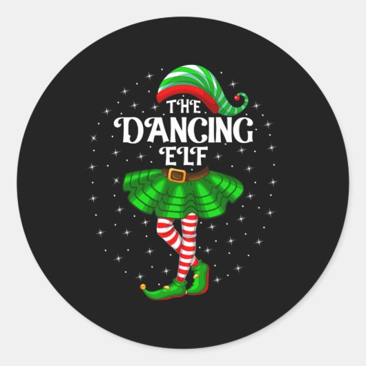 Dancing Elf Kerst Familie Matching Vrouwen Meisjes Ronde Sticker (Voorkant)